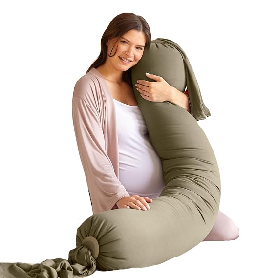bbhugme Pregnancy Pillow, Dusty Olive - Adjustable Firmness & Shape