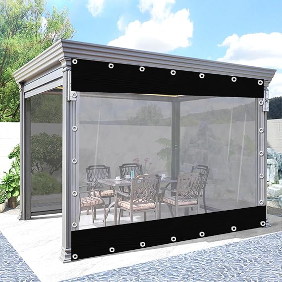 Outdoor Vinyl Curtain 0.5mm, PVC Heavy Duty Clear Panel Curtains,Waterproof & Uv Resistant,Weather Resistant Curtains for Patio, Pergola,Porch,Gazebos,with Grommets,LxW-1x2.5m/3.3x8.2ft