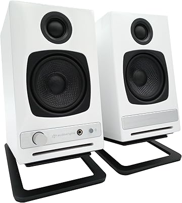 Audioengine A2 HD White Bluetooth Desktop Speakers and DS1M Metal Stands