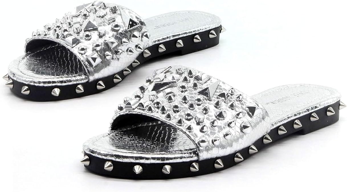 Cape Robbin Women's Studded Flat Sandals - Open-Toe Summer Dressy Slip-On Sandals (Tonie)