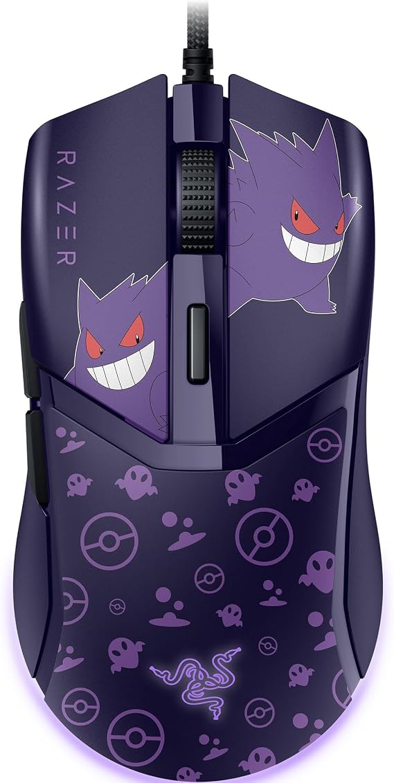 Razer Cobra Gengar Edition - Hafif kablolu oyun faresi - 8500 DPI sensör - 58 g - 3. nesil optik fare anahtarları - Chroma aydınlatma - Speedflex kablo - PC/MAC | Pokémon Gengar