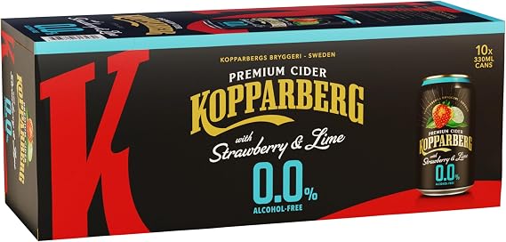 Kopparberg Premium Alcohol Free Cider Strawberry and Lime, 10 x 330ml cans.