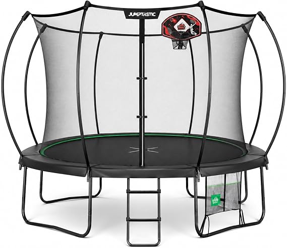 Trampoline with Net, Basketball Hoop, Ladder Anchor Kit for Backyard Family | Reinforced Powder-Coated Steel Frame for Stability, Upgraded 5.5" Springs for Smooth Bounce