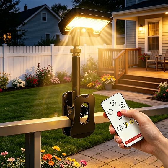 Clip On Solar Lights Outdoor Motion Sensor - 92 LED 600LM -360 Rotatable | 3 Color Temperatures + 3 Lighting Modes, Remote Control, IP65 Waterproof Solar Motion Light for Fence Deck Gutter (2 Pack)