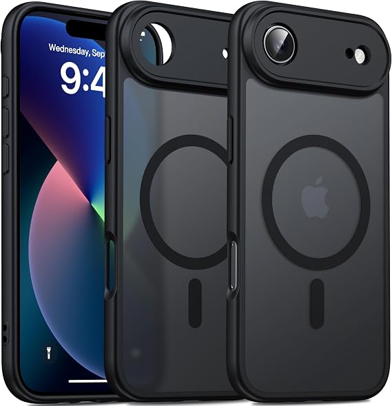 Oterkin Magnetic for iPhone Air Case Matte, Upgraded Full Camera Protection Compatible with MagSafe Frosted Translucent Shockproof Anti-Scratch Slim Fit Case Military Grade Protection (Black)