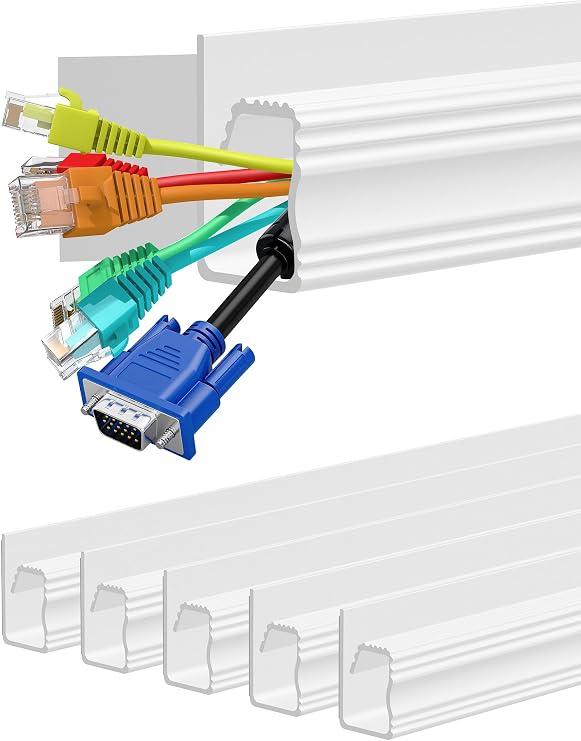 Under Desk Cable Management J Channel, 6 Pack Adhesive Cord Organizer | 6-pack adhesive J channel organizes under-desk cables with no drilling for a clean and organized workspace.
