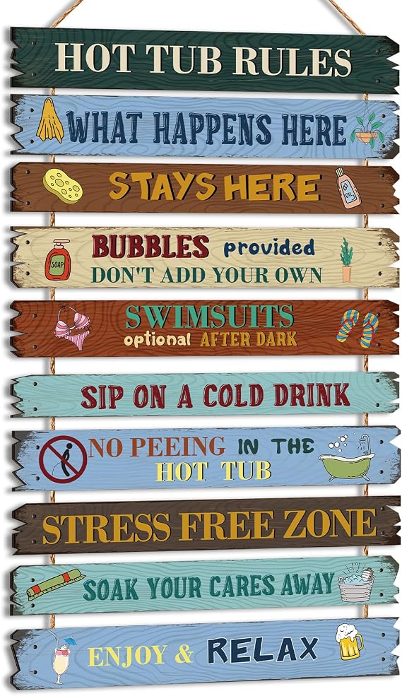 Tatuo Hot Tub Pool Patio Rules Signs Gifts Wood Funny Rules Signs Decorative Outdoor Regulations Plaque Wall Bath for Bathroom Pool Backyard Outdoor Wall Art Accessories(Classic)