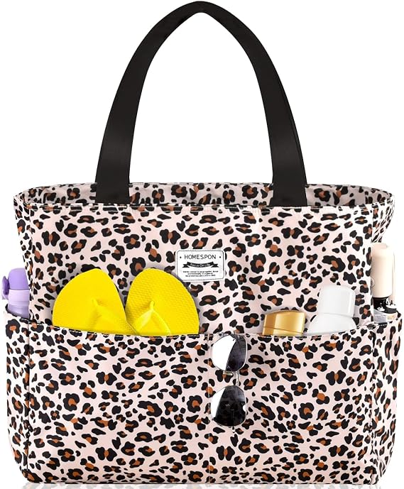 HOMESPON Large Waterproof Beach Bag for Women, Zippered Pool Tote