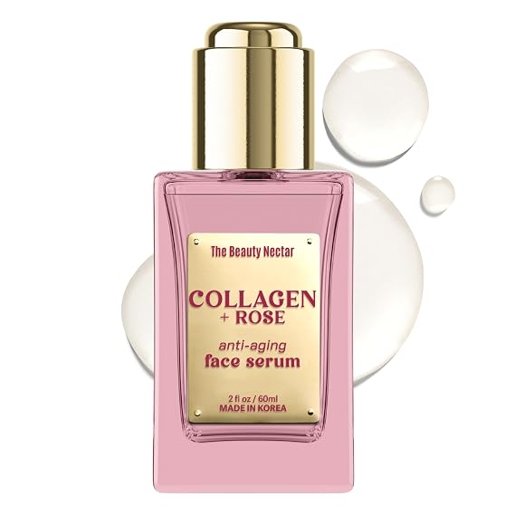 Collagen Face Serum with Rose Firms Skin, Boosts Hydration, Soothes Dryness Dermatologist Tested, Anti-Aging, Korean Skin Care Clean Vegan Formula for Sensitive Skin 2 Fl Oz