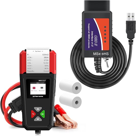 ELM327 OBD2 USB Adapter+Battery Voltage Tester with Built-in Printer