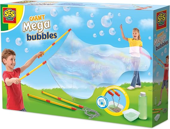 SES Creative 02323 Mega Bubbles with XXL Wands - Create Extra-Large Bubbles with Handy Tool - Includes Bubble Solution