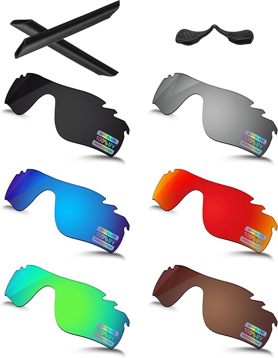 Bowyer 6 Pieces POLARIZED Replacement Lenses & Rubber Kits for Oakley RadarLock Path Vented OO9181 Sunglasses-Black + Titanium Mirror + Surf Blue Mirror + Fire Red Mirror + Jade Green Mirror + Brown
