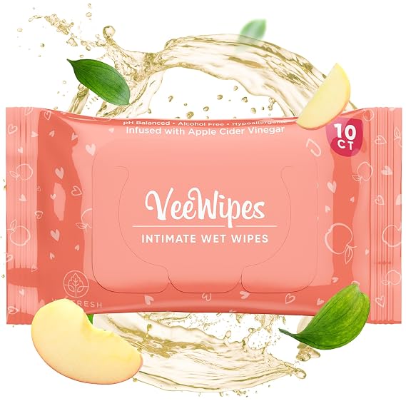 VeeFresh VeeWipes ACV (10pcs) - Apple Cider Vinegar Infused Feminine Wipes | For Sensitive Vees, pH Balanced, Alcohol-Free & Hypoallergenic, For Women, Maximum Hygiene