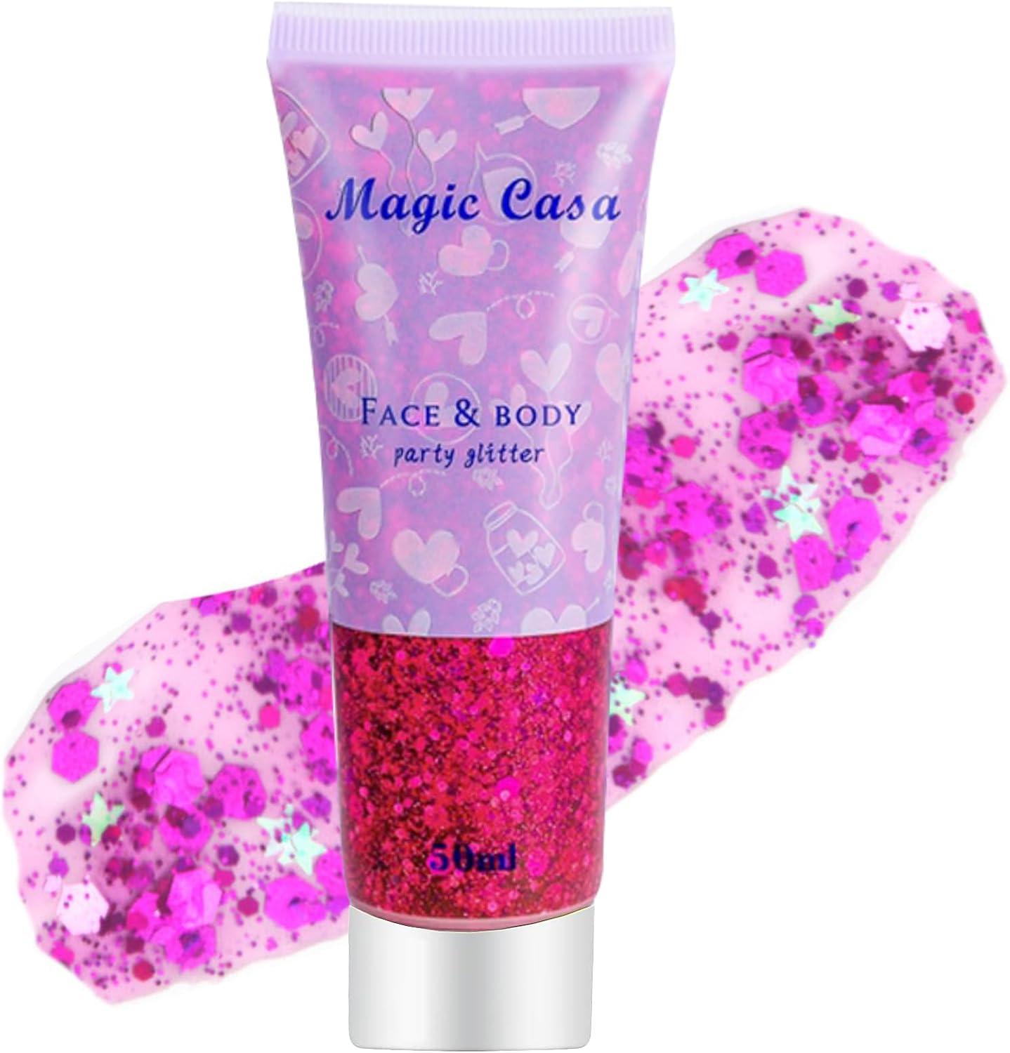 Body Glitter Gel Lidschatten Kosmetik Make Up Sequins Chunky Glitzer Flüssiger Meerjungfrau Pailletten für Damen Gesicht Haare Lippen Nägel Festival Accessoires Party Zubehör 50ML (Lila)