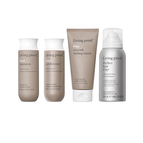 Living Proof Frizzy Hair Starter Kit - Travel Size No Frizz Shampoo, Conditioner, Smooth Styling Cream and Advanced Clean Dry Shampoo ($70 value)