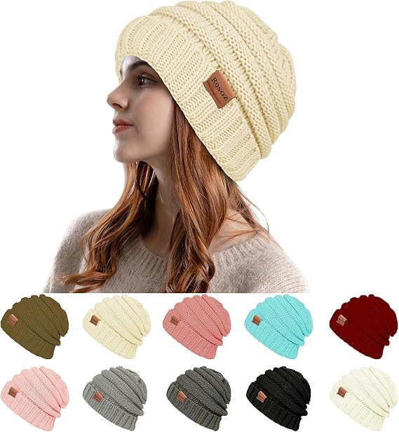 Rosoz Womens Beanies for Winter Slouchy Beanies for Women Knit Warm Winter Hats for Women Thick for Cold Weather
