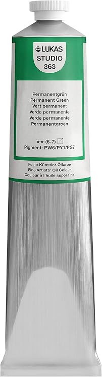 Lukas Studio Artist Oil Color Paints - High-pigment oil paint made with natural binder for artist, painting, more! - [Permanent Green - 200 mL]