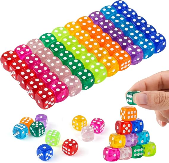 Set of 100 Dice Set 6-Sided Dice Colourful Set 14 mm Acrylic Game Dice Colourful Dice with Round Corners Game Dice Set Dice Games Table Games Multicoloured Six Sided Dice Set