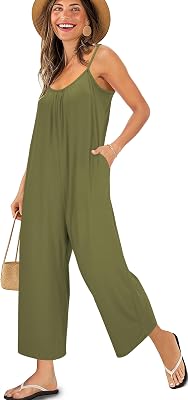 KAY SINN Rompers for Women Jumpsuit Summer Overall Dressy Casual One Piece Spaghetti Long Pant Sleeveless with Pocket