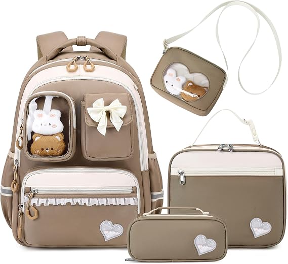 Amythe Girls Backpack for School, 4PCS Kids Backpack with Lunch Bag Bookbag