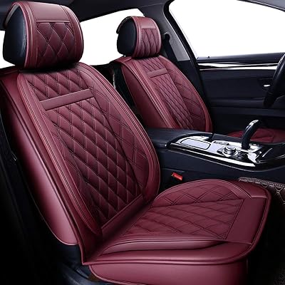 OASIS AUTO Car Seat Covers Premium Waterproof Faux Leather Cushion Universal Accessories Fit SUV Truck Sedan Automotive Vehicle Auto Interior Protector Front Pair OS-009 Burgundy