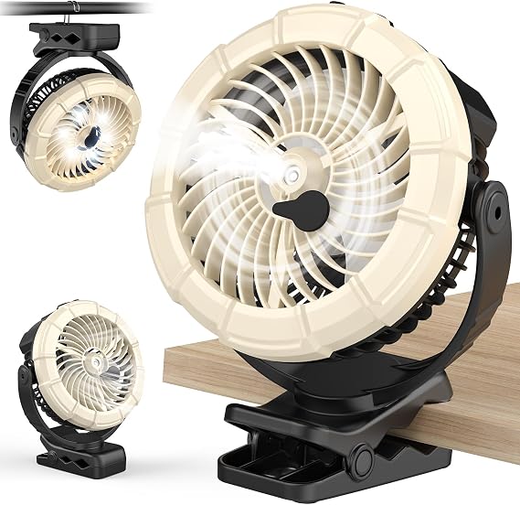 Ausic Portable Clip on Misting Fan, [5-45Hrs] Golf Cart Spray Fan, 720 Rotate Baby Stroller Fan, Outdoor Camping Fan with LED, Rechargeable Battery Operated RV Travel Cruise Fan, Golf Accessories