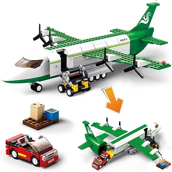 BDXEJV City Cargo Plane Building Set, Plane City Kits Building Blocks with Car, Luggage Tray, Movable Stairs, Compatible with Lego Plane Airport, Airplane Model Toys Gifts for Adults Boys Girls 6-12