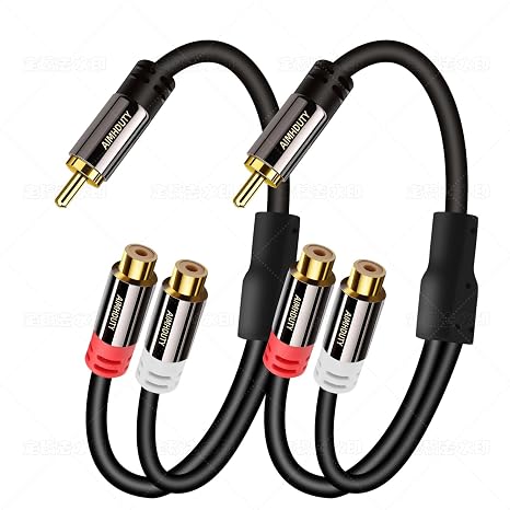 RCA Splitter Cable 2-Pack, 1 Male to 2 Female RCA Y Splitter Cable Stereo Aduio Video Adapter Extension Cord for Subwoofer Speaker, Home Theater, Hi-Fi System, Amplifier, Speaker-0.7 Feet