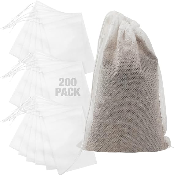 IMPRESA Non-Woven French Press Filter Bags 200-Pack - Versatile Tea Strainers for Loose Tea & Mason Jar Brewing - Disposable Coffee Bags for French Press - Cold Brew Filters with Drawstring Seal