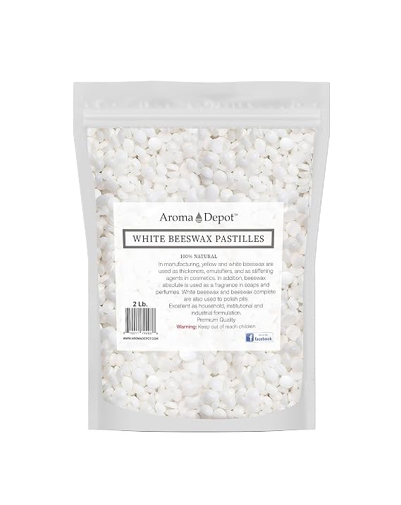 Aroma Depot 2 lb / 32oz White Beeswax Pellets 100% Natural Pure Bees Wax 3 x Filtered, Great for Skin, Face & Body, Ideal for DIY, Lotion, Creams, Soaps, Lip Balm and Candle Making Supplies. Easy Melt