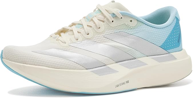 adidas, Women's, Adizero Evo Sl, Off White/Silver Metallic/Icey Blue, 8, Medium