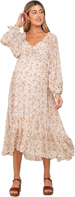 PinkBlush Floral Chiffon Ruffle Maternity Maxi Dress