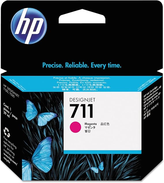 HP 711 Magenta 29-ml Genuine Ink Cartridge (CZ131A) for DesignJet T530, T525, T520, T130, T125, T120 & T100 Large Format Plotter Printers
