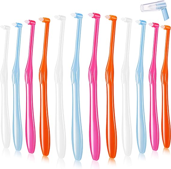 Patelai 12 End Tuft Toothbrush, Orange, Rose Red, White and Blue