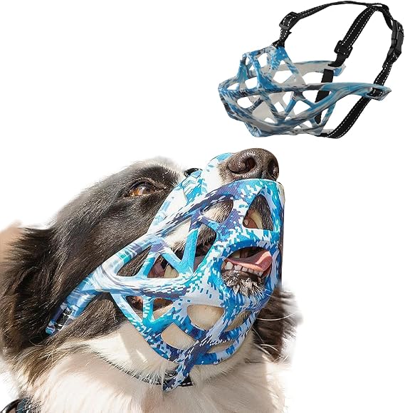 PETCUTE Muzzles for Dogs Soft Muzzle for Dogs with Reflective Strips Adjustable Dog Muzzles for Small Medium and Large Dogs Prevents Barking Biting and Chewing