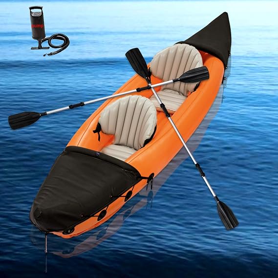 Inflatable Kayak Inflatable Boat Canoe - 2 Person Inflatable Kayaks for Adults and Kids-Portable Touring Kayaks Set with two Paddles and High Output Air Pump Fishing Kayak Raft Dinghy Rafting Pontoon