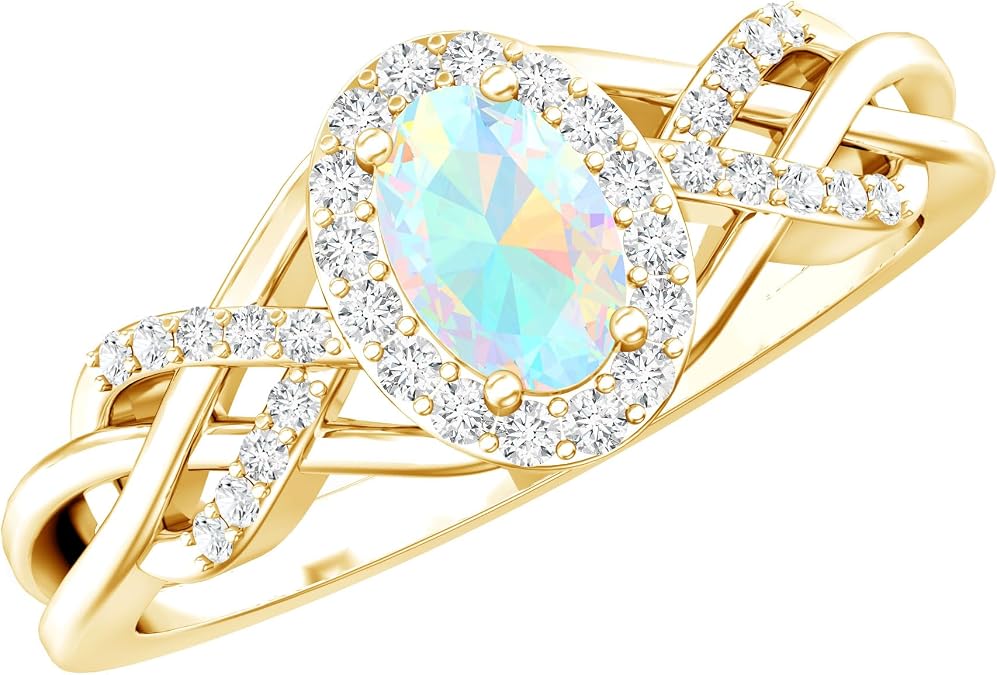 Silver Ethiopian Opal Diamond Designer Engagement Ring, Aaa Quality