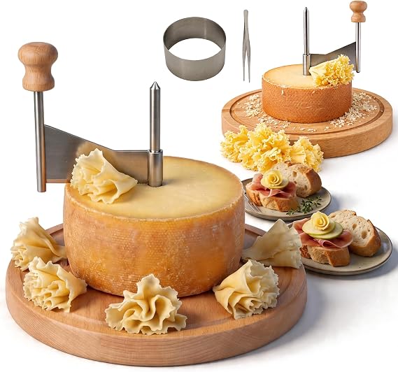 Cheese Curler Wheel, Sharp Stainless Steel Blade & Solid Wood Base for Making Rose-Shaped Cuts Suitable for Home Parties, Restaurants, Cafes, and Dessert Shops