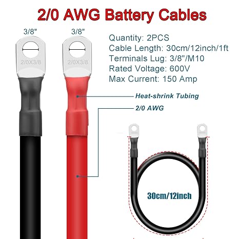 2/0 AWG Battery Cables 12 Inch