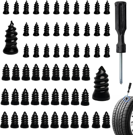 61 PCS Tire Repair Screws, Professional Tire Plugs Screw Type with a Screwdriver, Tire Repair Screws, Self-Service Screw in Tire Repair Plugs, Tire Plug Kit for Car, Motocycle, Truck, Tractor