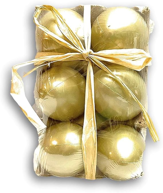 Golden Eggs in Crate with Raffia - 6 Count