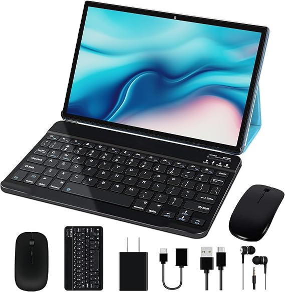 GOODTEL 10 Inch Android Tablet - Octa-Core Processor, 64 GB ROM, Smart IPS, 8000 mAh Battery, 5 MP + 8 MP Camera, WiFi | Bluetooth | OTG | Type C, Tablet with Keyboard + Mouse (Blue)