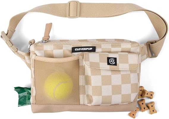 Cleverpup Walk & Train 2-in-1 Dog Walking Bag - Hands-Free, Checkerboard