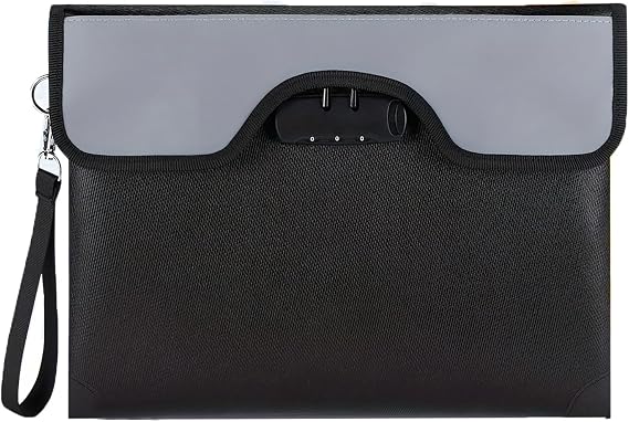 Fireproof Bag Document Bag with Lock, 35.5 x 25.4 cm Waterproof Wallet, Safe Fireproof Storage Bag for Documents, Passport, Bank File, Money Valuables, Black