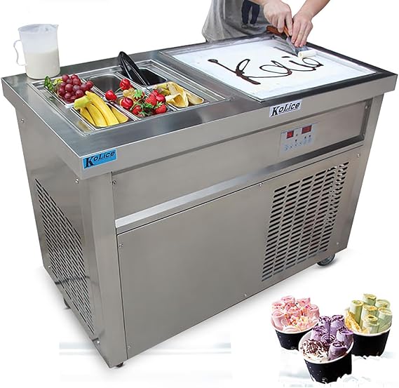 Kolice Commercial ICE Cream Machine, 6 Pre-Cooling Buckets Roll Ice Cream Machine Fry Ice Cream Machine with sneeze guard Suitable for Dining Cars, Fast Food Restaurants, ice Cream Shops, Bars