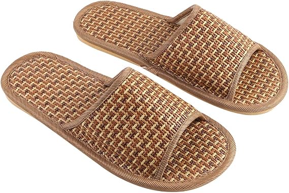 FENICAL Bamboo slippers flip flop house slip on bath spa summer sandal lightweight shoes for women men - Size 8-9