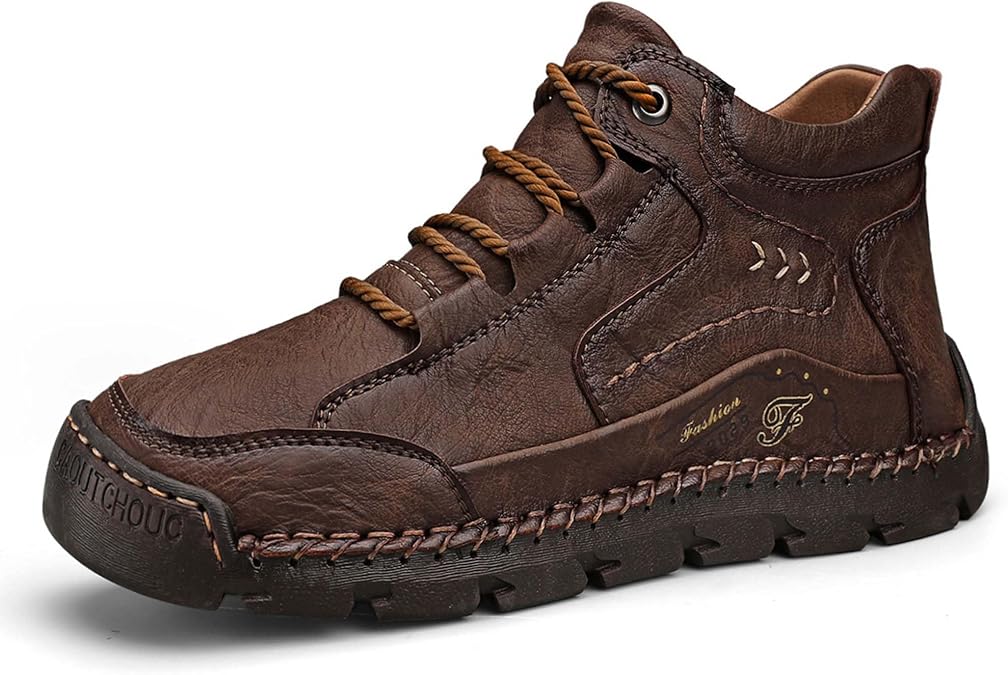 Men's Fashion Premium Leather Sneakers,Retro Leather Upper Design,Walking Shoes for Men,Business Casual Shoes,High Top Sneakers,Soft Comfortable Wearable,Hand Sewn