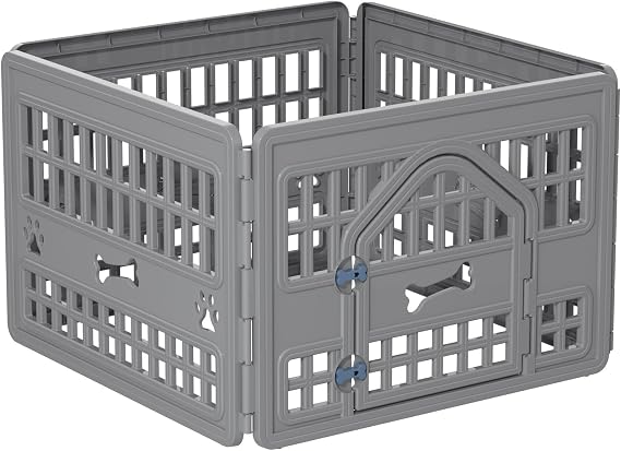 4-Panel Dog Pen Indoor Resin Dog Crate Easy Assemble, Fold It Down, for Dogs Indoor Small, Portable Dog House for Puppies