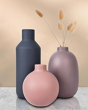 vensovo Matte Ceramic Vase Set of 3 Modern Farmhouse, Boho & Minimalist Neutral Home Decor Decorative Vases for Pampas Grass, Dried Flowers or Faux Plants Shelf, Table, Entryway & Living Room