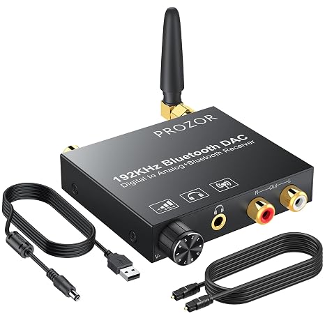 PROZOR 192kHz Digital to Analog Audio Converter with 5.0 Bluetooth Receiver,Optical to L/R Converter with Volume Adjustable, Optical Coaxial Bluetooth Digital Audio to Stereo Analog L/R & 3.5mm | Optical to L/R Converter with Volume Control, Optical Coaxial Bluetooth Digital Audio to Stereo Analog L/R & 3.5mm